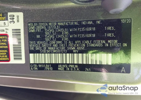 2021 Toyota Sienna Platinum z USA, uszkodzony, nr VIN 5TDESKFC9MS001213